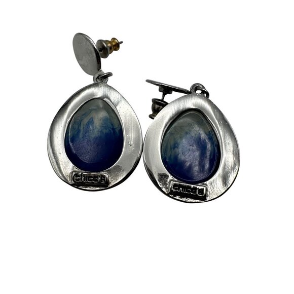 Chico's Earrings Jewlery Statement Dangle Drop Silver Tone Blue Teardrop - Picture 5 of 6